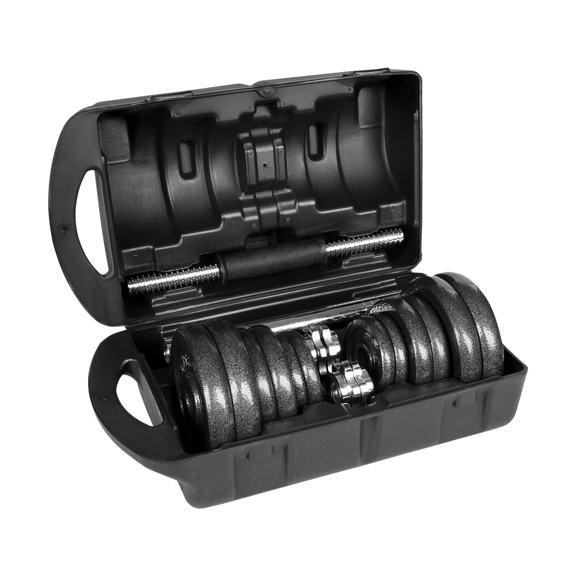 Einstellbare Hanteln aus Gusseisen im Koffer mit Greiferset 20kg Rebel solid 6/7