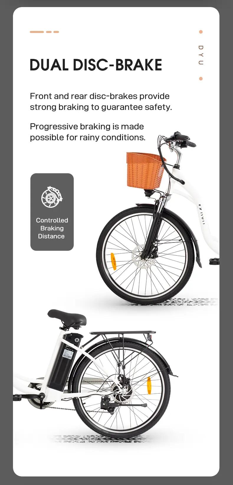 Elektrische fiets voor volwassenen DYU C6 batterij 36V 12.5 Ah banden 26 inch 11/15