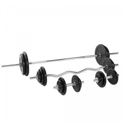 Halterset 108 kg - Gietijzer - Rubber - Halterstang met gewichten - 30 mm