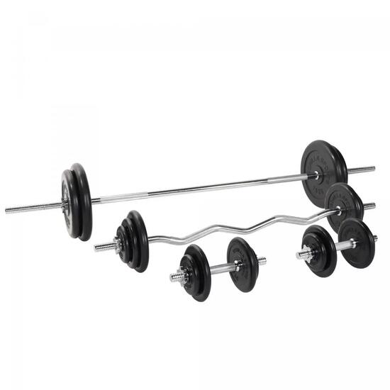 Halterset 108 kg - Gietijzer - Rubber - Halterstang met gewichten - 30 mm