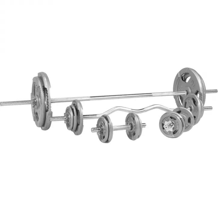 KIT D'HALTERES POIDS EN GRIP EN FONTE, BARRE LONGUE, BARRE CURL ET 2 BARRES COUR 1/7