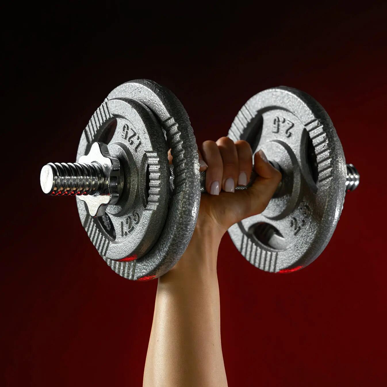 SET D'HALTERES AVEC POIDS GRIP EN FONTE ET BARRE LONGUE | 97,5 KG | MUSCULATION 6/7