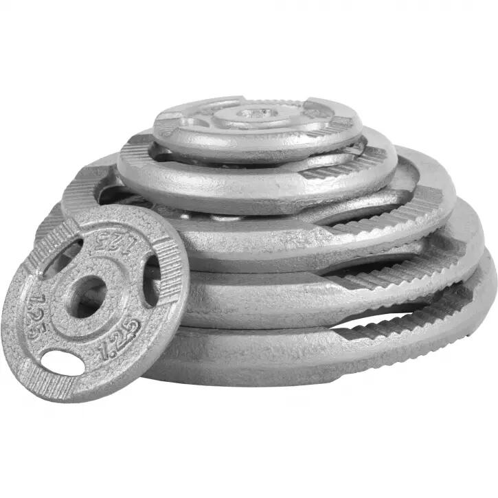 KIT D'HALTERES POIDS EN GRIP EN FONTE, BARRE LONGUE, BARRE CURL ET 2 BARRES COUR 5/7