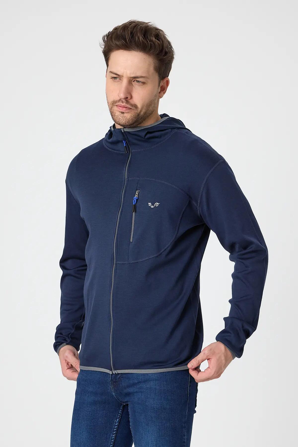 Maestro - Męska Bluza z Kapturem z 100% Wełny Merino (230 g/m²) L, Granatowy 5/7