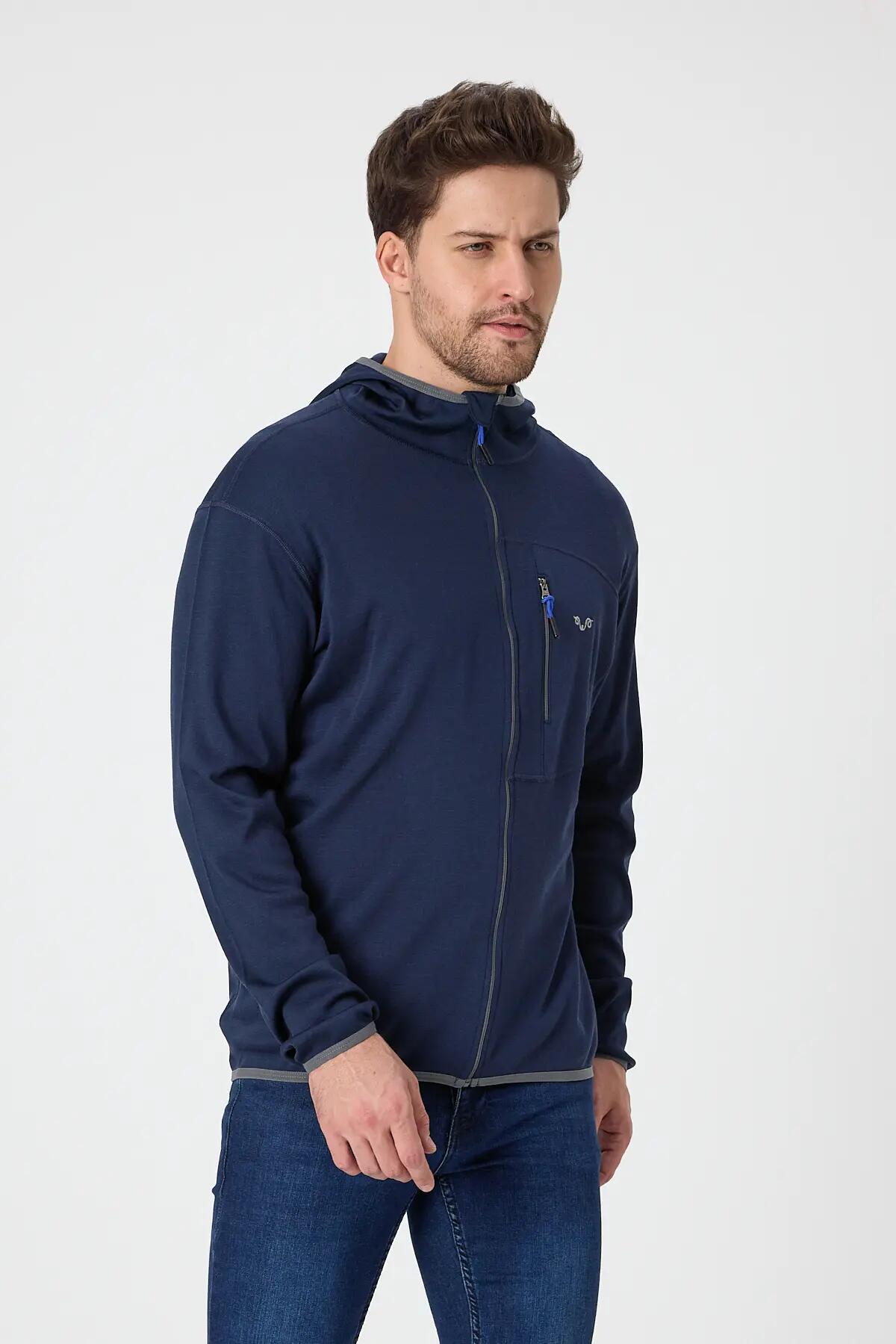 Maestro - Męska Bluza z Kapturem z 100% Wełny Merino (230 g/m²) L, Granatowy 4/7