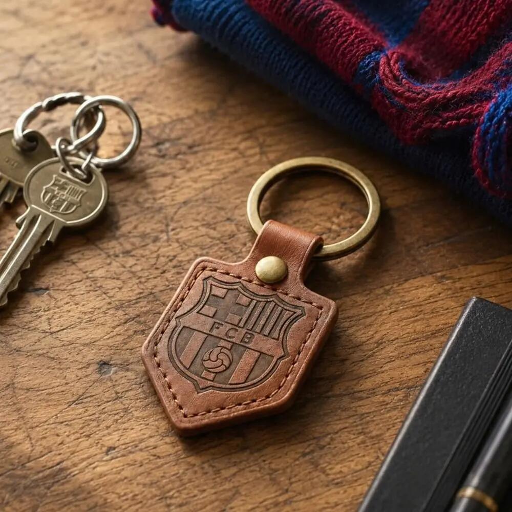 FC Barcelona brelok herb oryginalny na licencji skórzany proporczyk brązowy 3/4