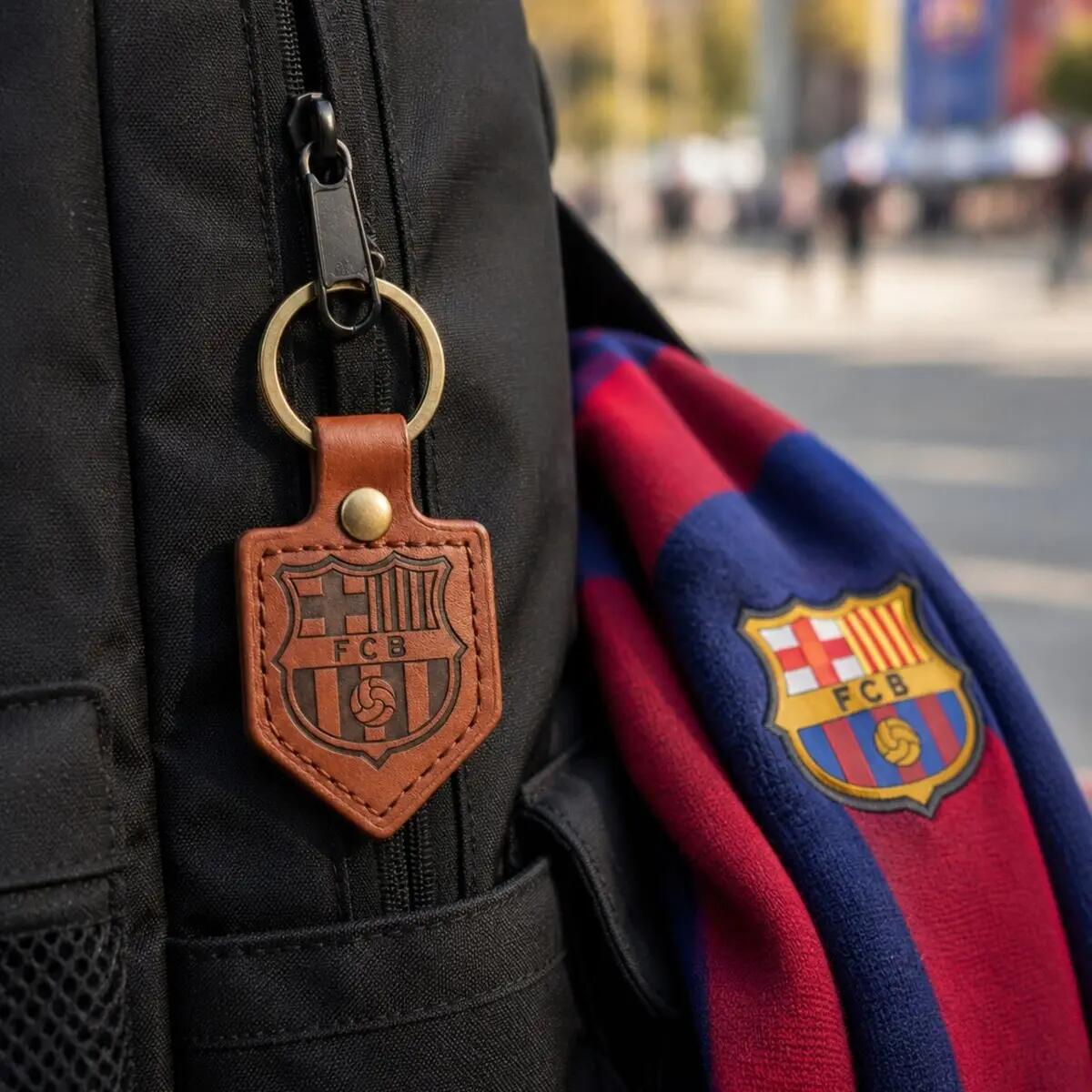 FC Barcelona brelok herb oryginalny na licencji skórzany proporczyk brązowy