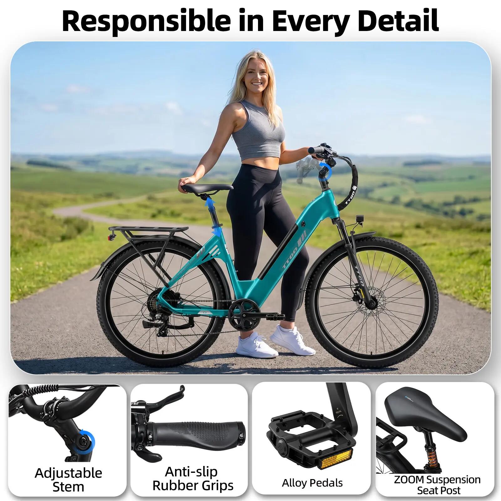 Elektrische fiets voor volwassenen TTGO C5 batterij 48V 13.5Ah band 27,5 inch 11/15
