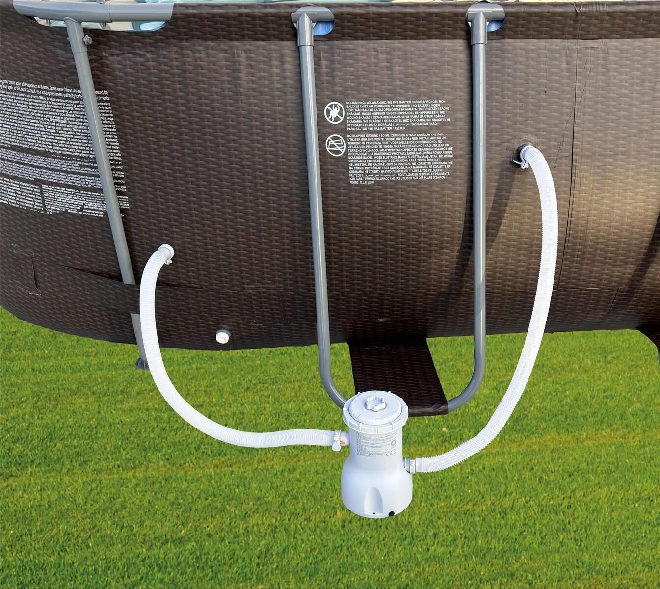 Frame Pool Komplettset 427x275x100 cm Rattanoptik mit Pumpe & Sicherheitsleiter 9/15