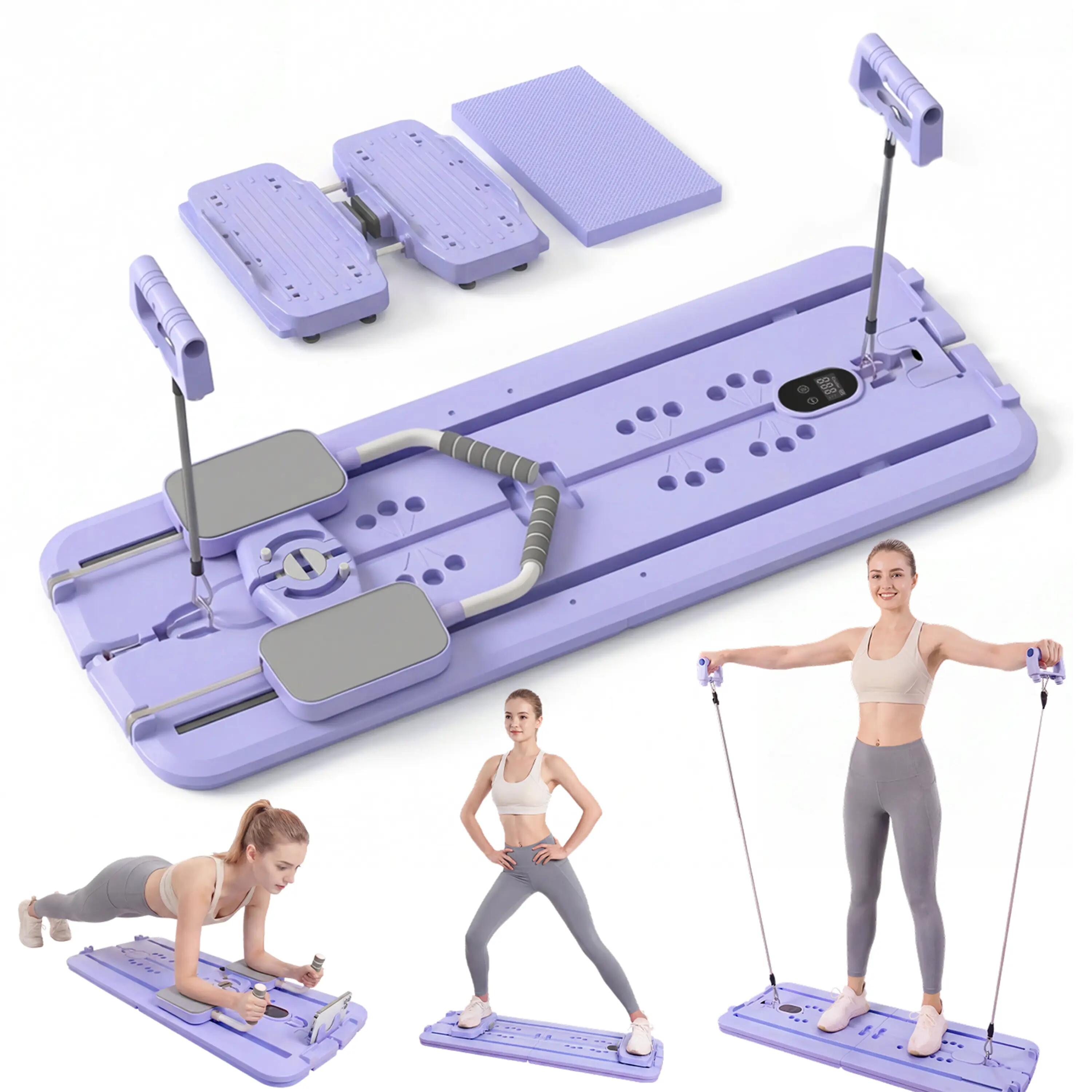 MaxU Foldable Pilates Reformer Board 3-Level Resistance Cords - Purple