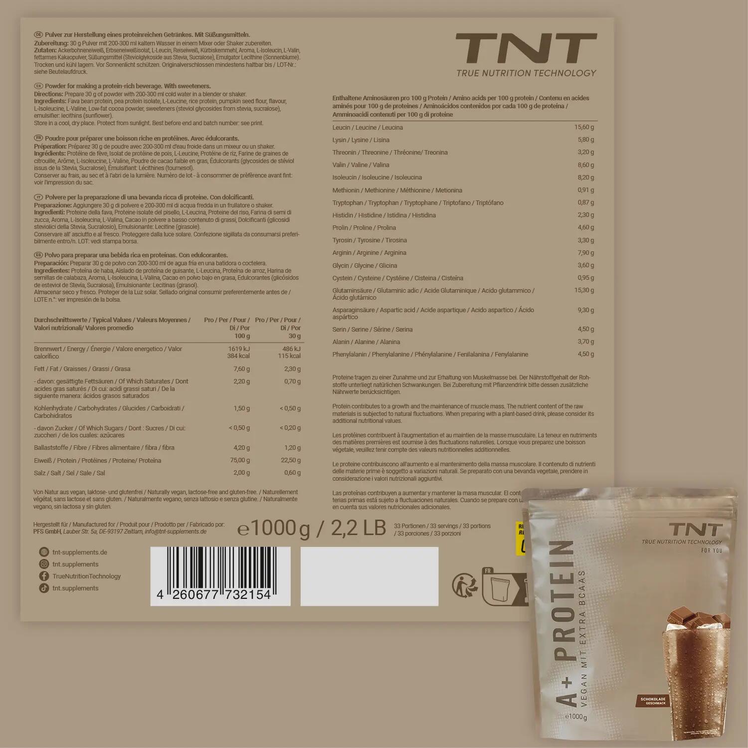 A+ Protein Banane (1000g) - Veganes Proteinpulver mit extra BCAA 5/6