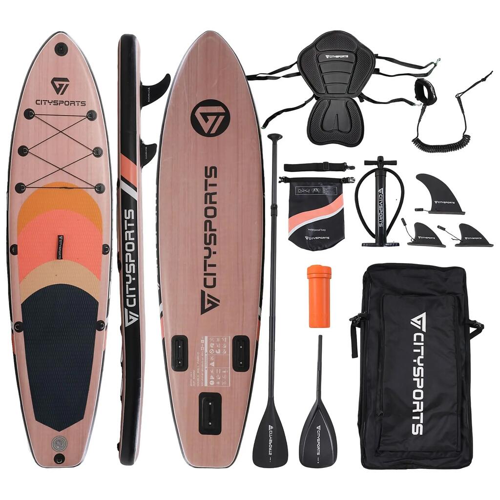 SUP Board, Inflatable Paddle Board Set, Wood colour