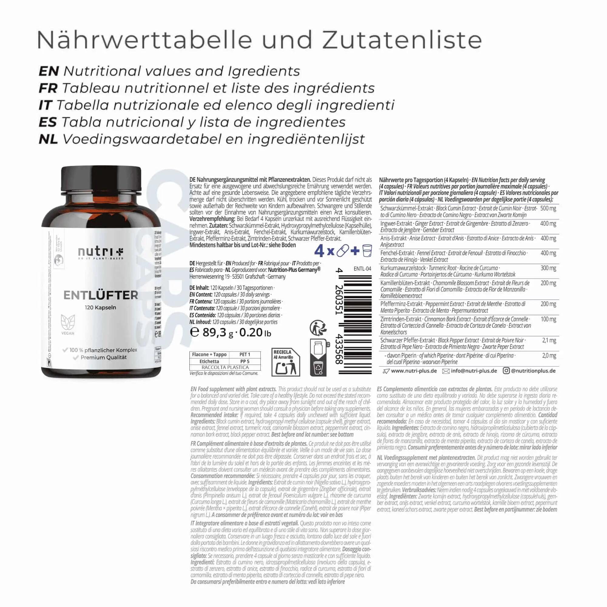 Entlüfter - pflanzliche Magen-Darm-Kapseln - 120 Kapseln 2/5
