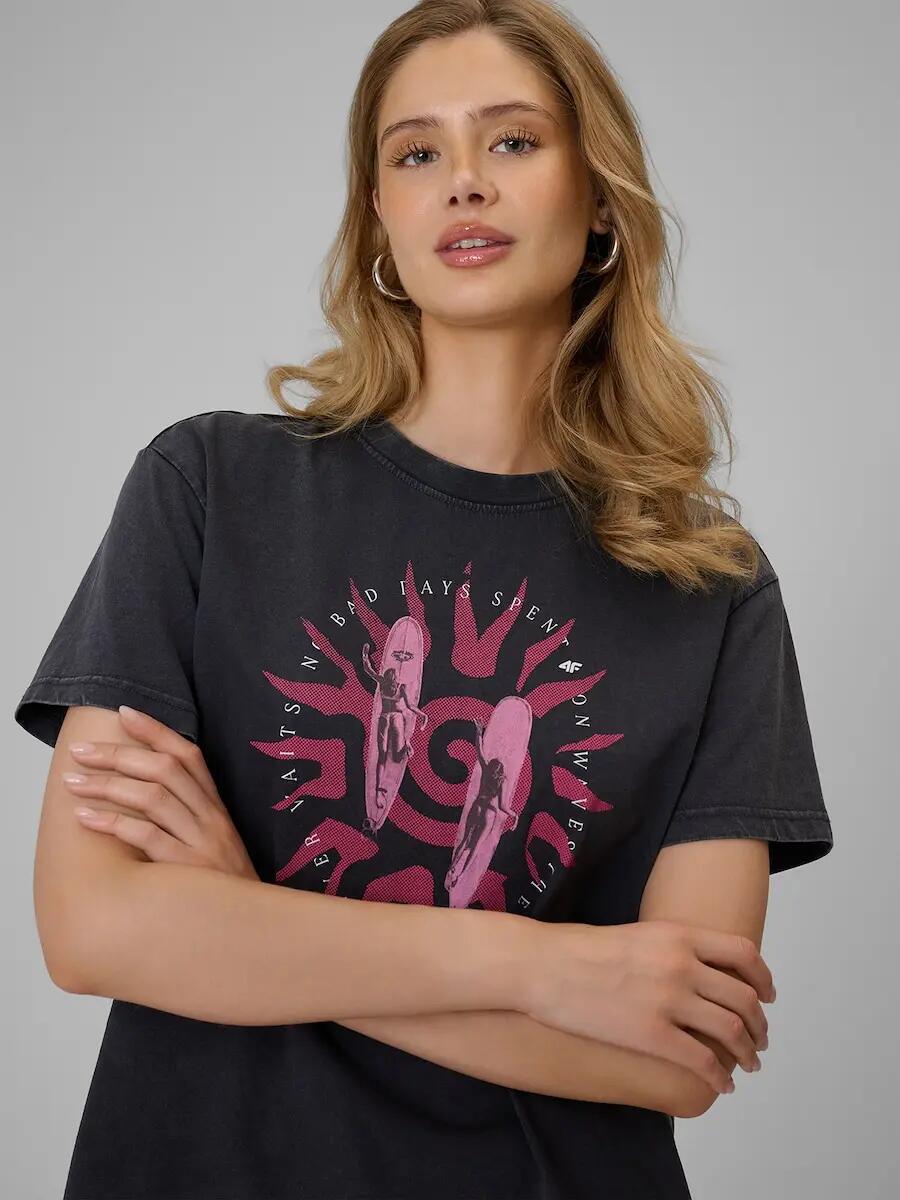 T-shirt relaxed z nadrukiem damski 4F 4FRSS26TTSHF4517 4/7