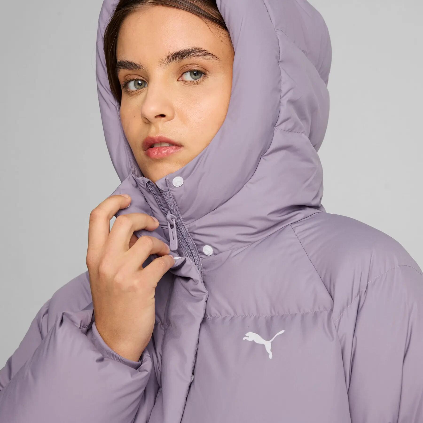 Chaqueta con capucha Puma DOWN PUFFER para mujer, color morado, talla L 4/7