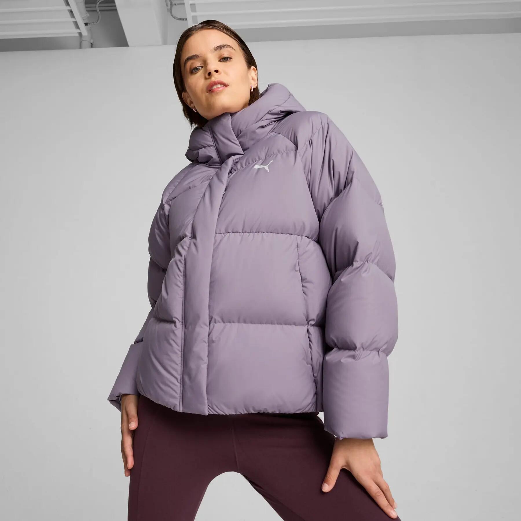 Chaqueta con capucha Puma DOWN PUFFER para mujer, color morado, talla L 3/7