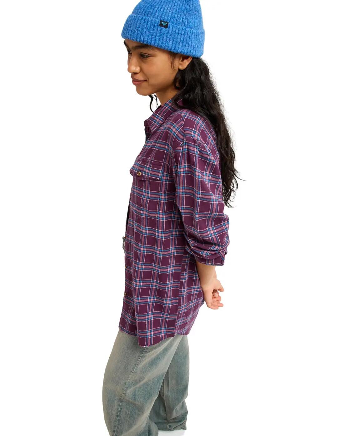 Camisa a cuadros de manga larga LET IT GO CHECK Morado Mujer 3/4
