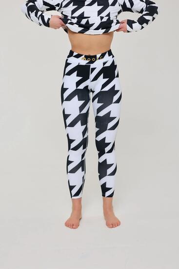 Legging première couche - Pied-de-poule noir et blanc Femme
