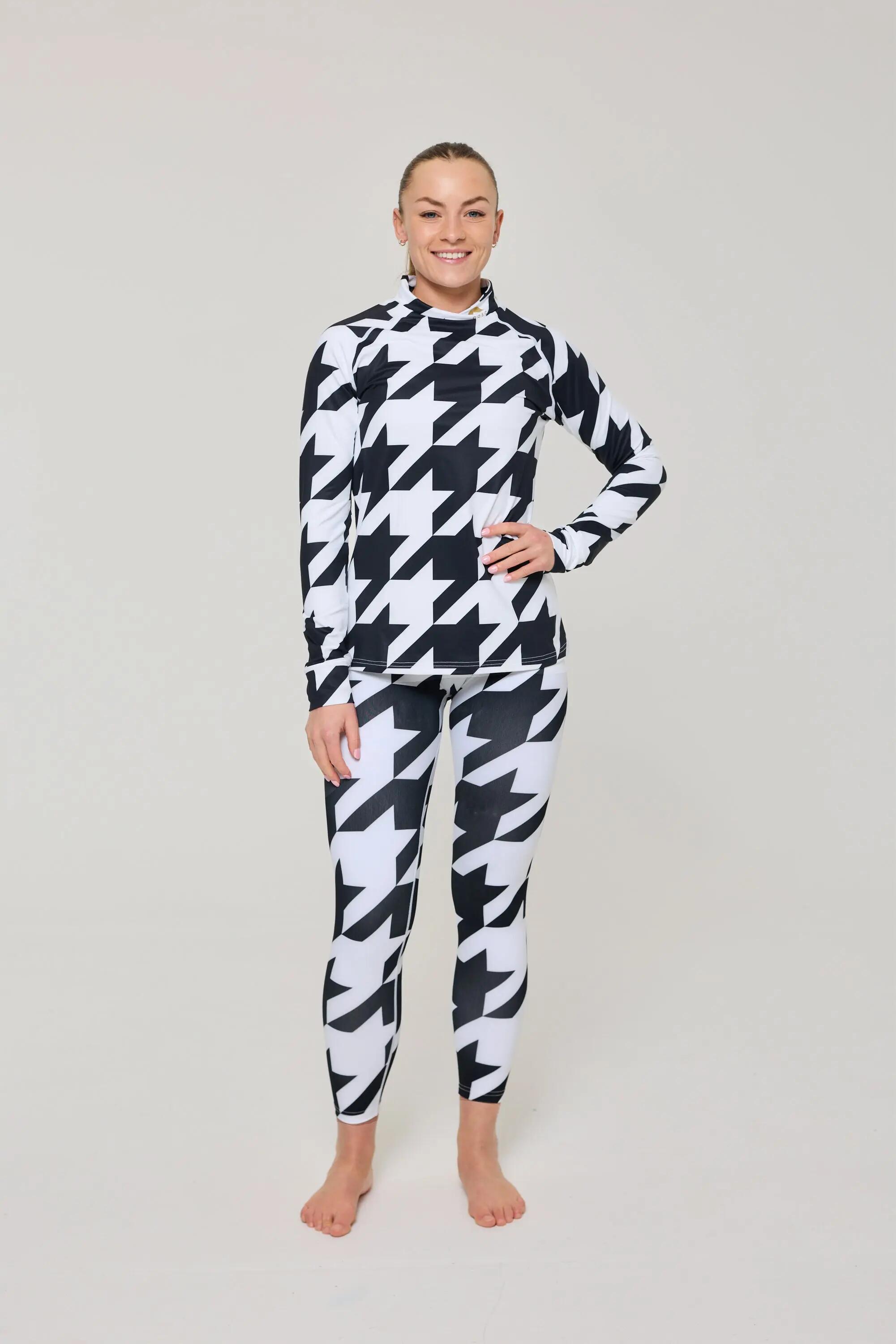 Legging première couche - Pied-de-poule noir et blanc Femme 3/4