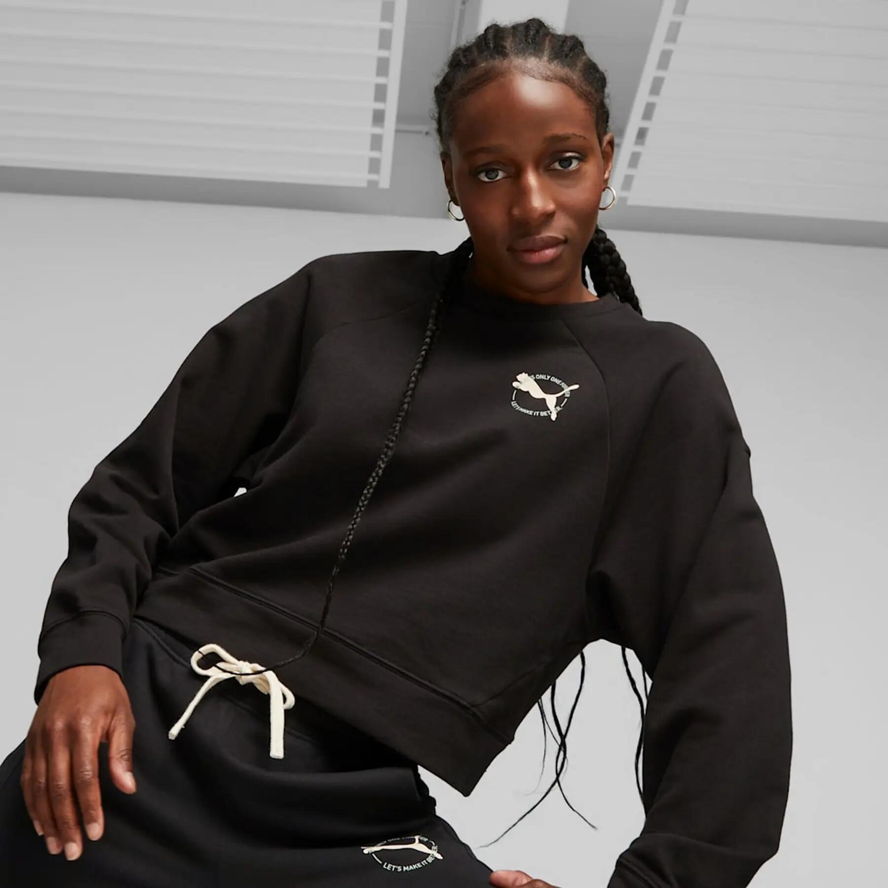 Sudadera Puma BETTER SPORTSWEAR TR para mujer, color negro, 67606701 r S 3/4