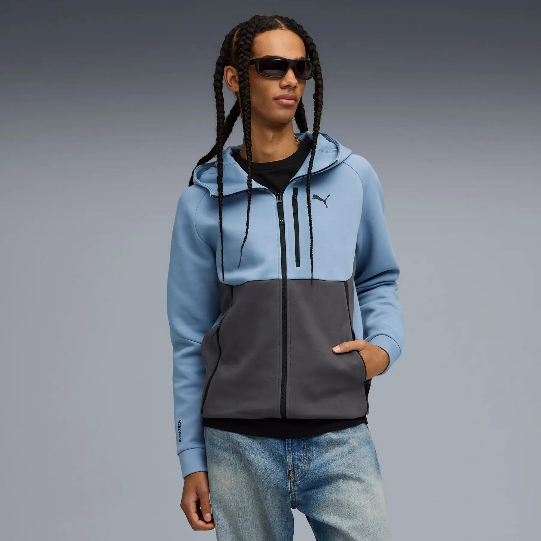Sudadera con capucha Puma PUMATECH FULL-ZIP DK para hombre, color azul, talla S 3/5
