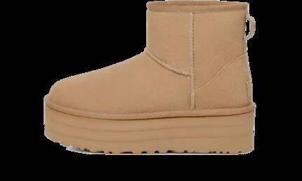 Bottine plateforme - femme - daim, uggplush™ - mini - moutarde