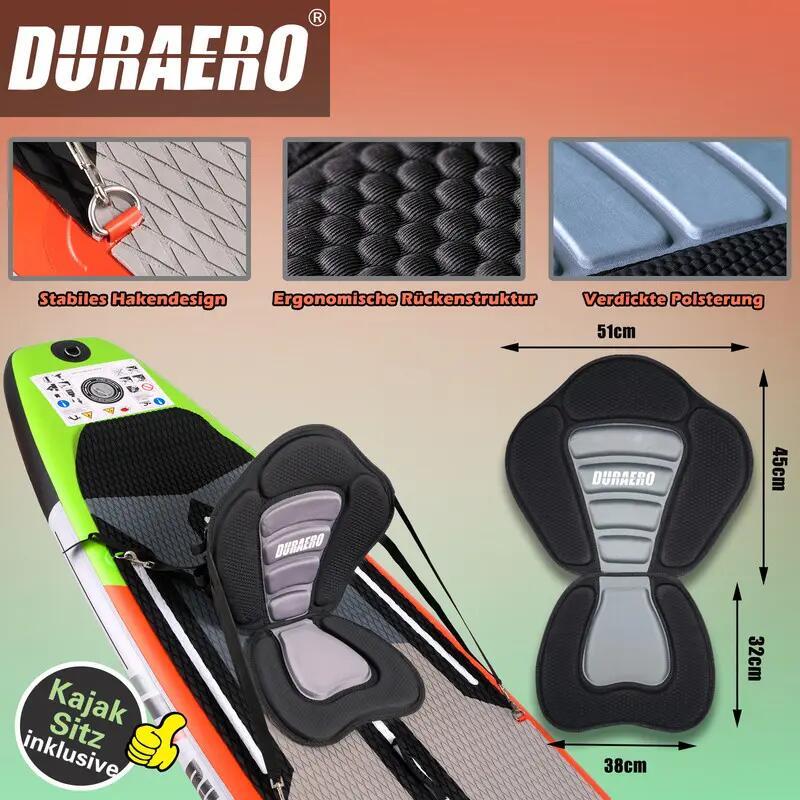DURAERO 2-in-1 SUP/Kajak 330x76x15 cm, Traglast 150 kg, Farbe Rot/Grün 5/5