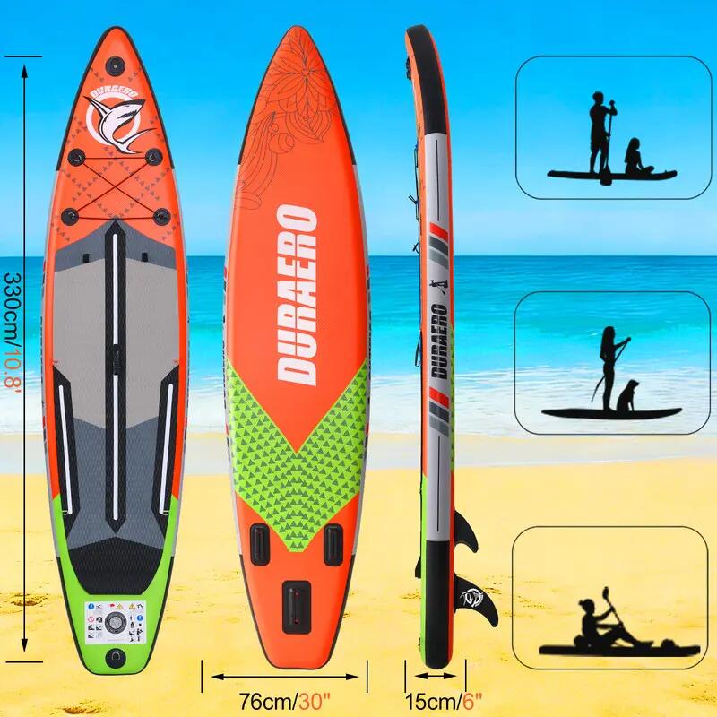 DURAERO 2-in-1 SUP/Kajak 330x76x15 cm, Traglast 150 kg, Farbe Rot/Grün 3/5