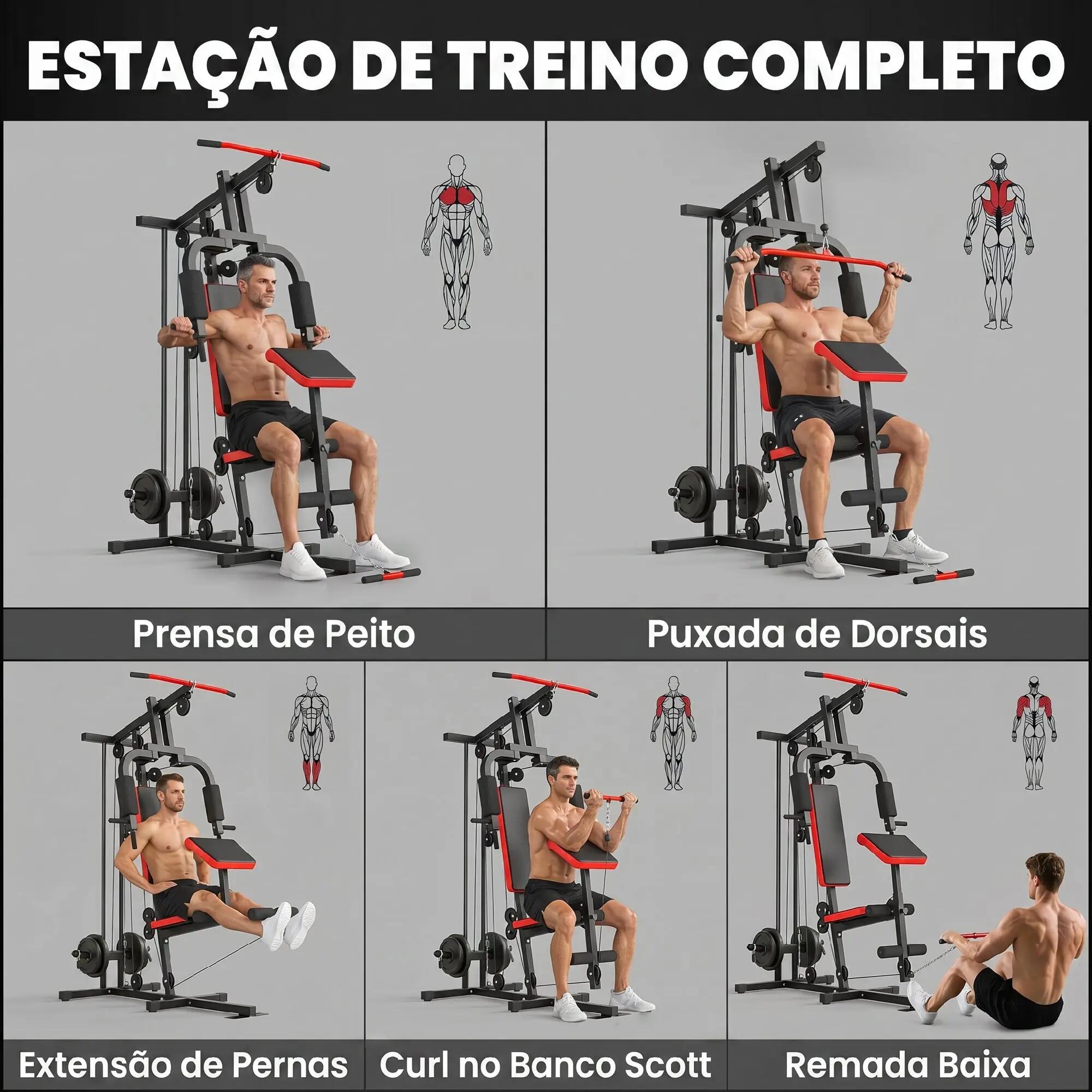 Máquina de multiestação 136x107x205 cm preto e vermelho SPORTNOW 8/11