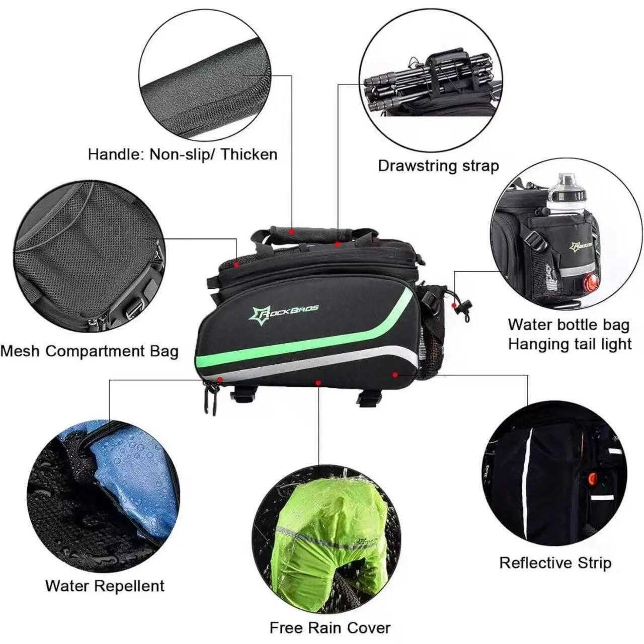 Wasserdichte Gepäckträgertasche mit Schultergurt & Regenschutz 6/8
