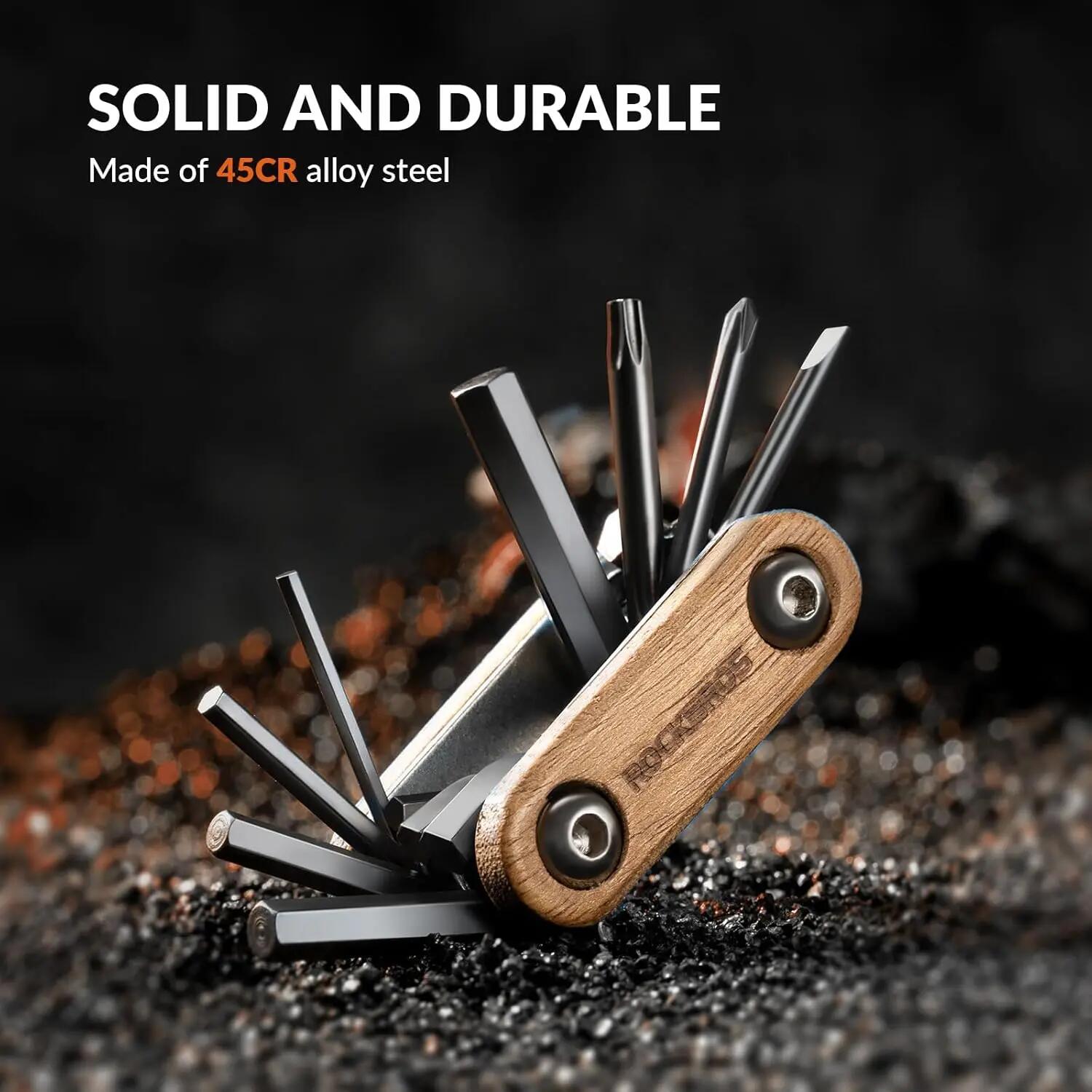 8-in-1 Fahrrad-Multitool mit Holzgriff  für MTB & Rennrad 5/6