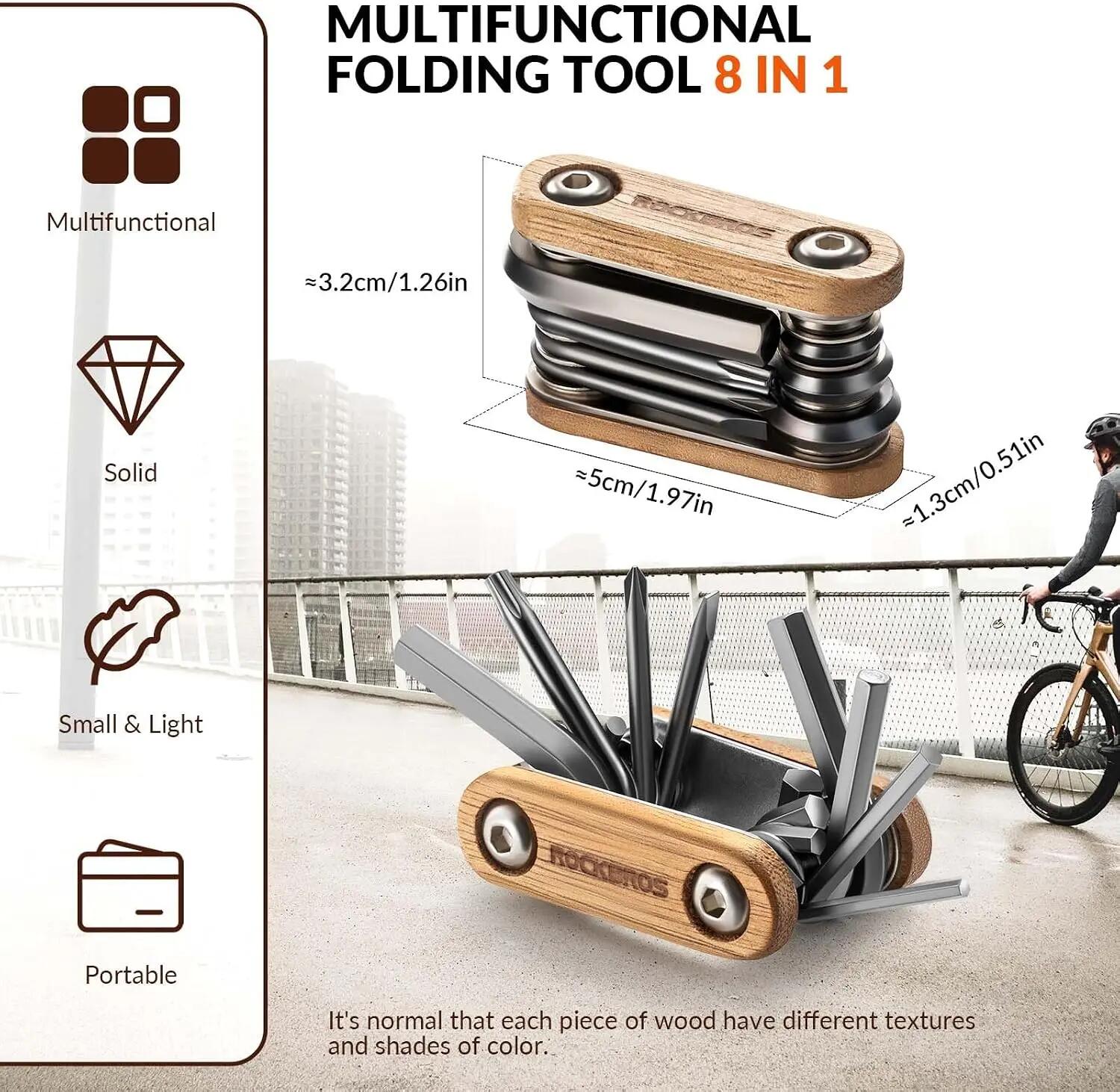8-in-1 Fahrrad-Multitool mit Holzgriff  für MTB & Rennrad 3/6