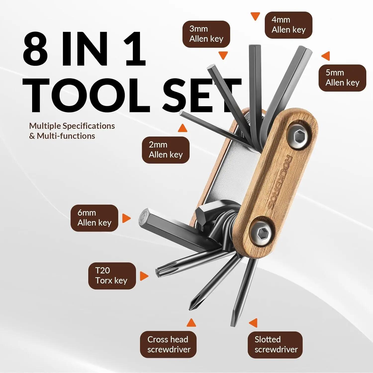 8-in-1 Fahrrad-Multitool mit Holzgriff  für MTB & Rennrad 2/6