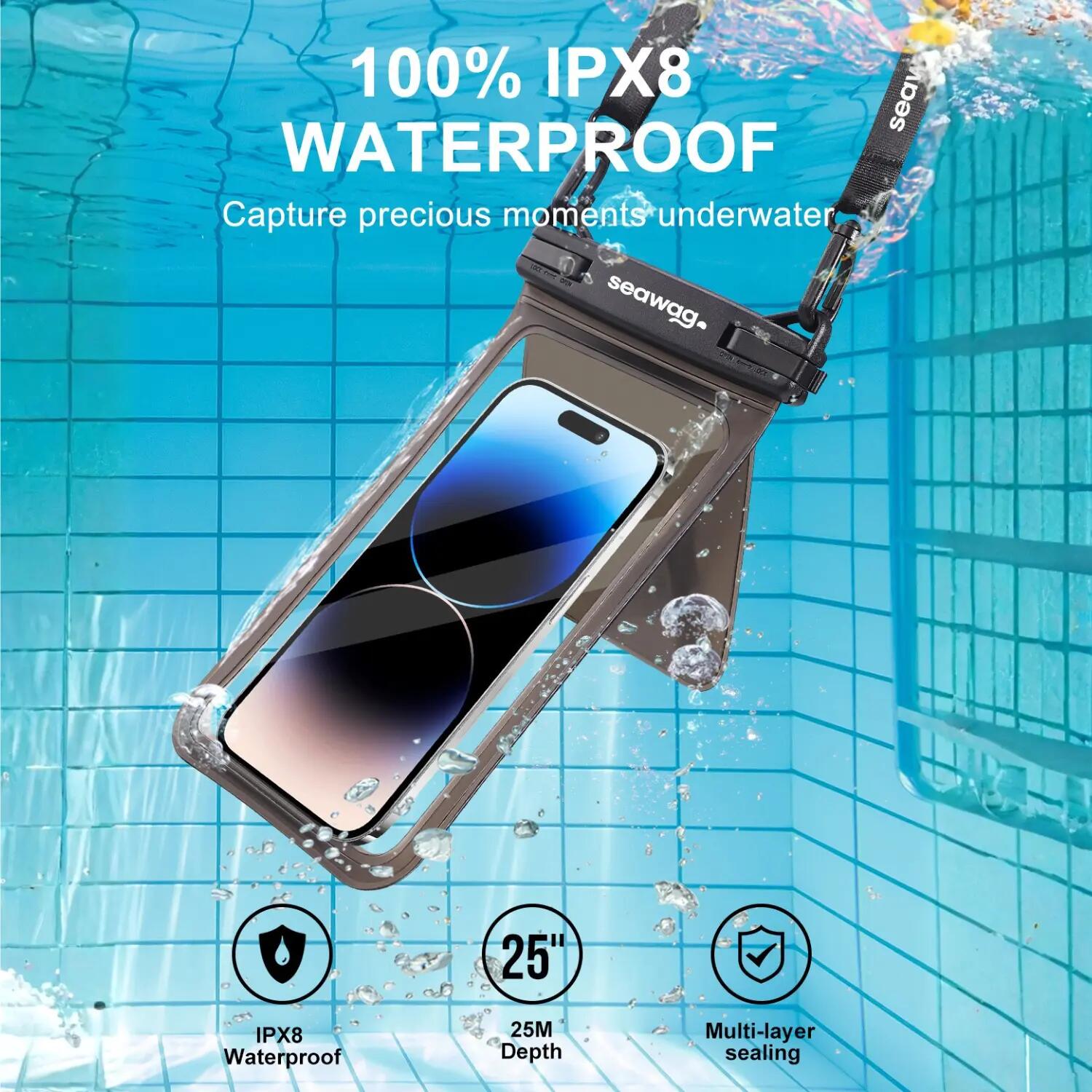 Pochette étanche téléphone 7,5” IPX8 double compartiment Seawag Plus 8/16