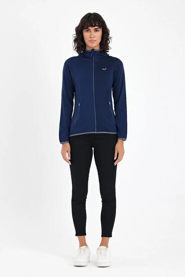 Marin - Damska Bluza z Kapturem z 100% Wełny Merino - 230 g/m² S, Granatowy