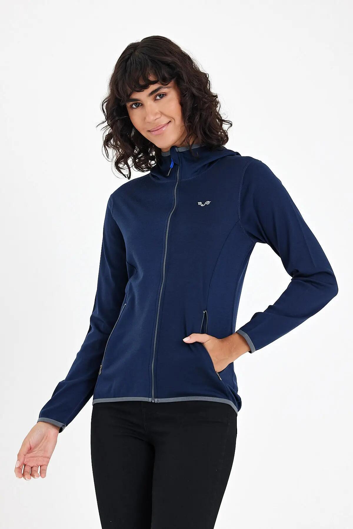Marin - Damska Bluza z Kapturem z 100% Wełny Merino - 230 g/m² M, Granatowy 6/7