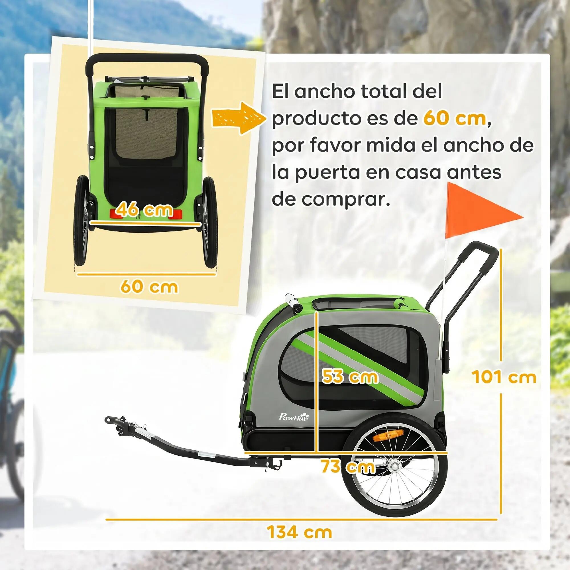 Remolque de Bicicleta Perros PawHut 134x62x101 cm Verde 3/5