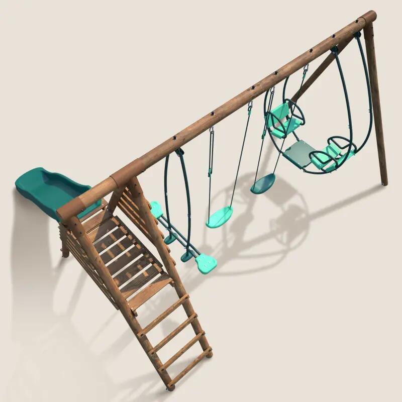 Portique en bois rond 4 agrès avec face à face et toboggan JACINTHE 5/5