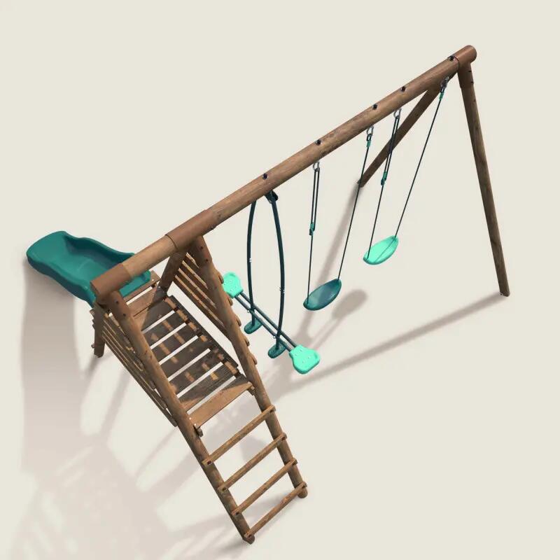 Portique en bois rond 3 agrès avec face à face et toboggan VIOLETTE 5/5