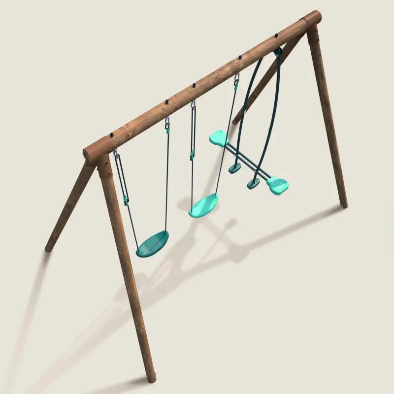 Portique en bois rond 3 agrès avec face à face POLO 5/5