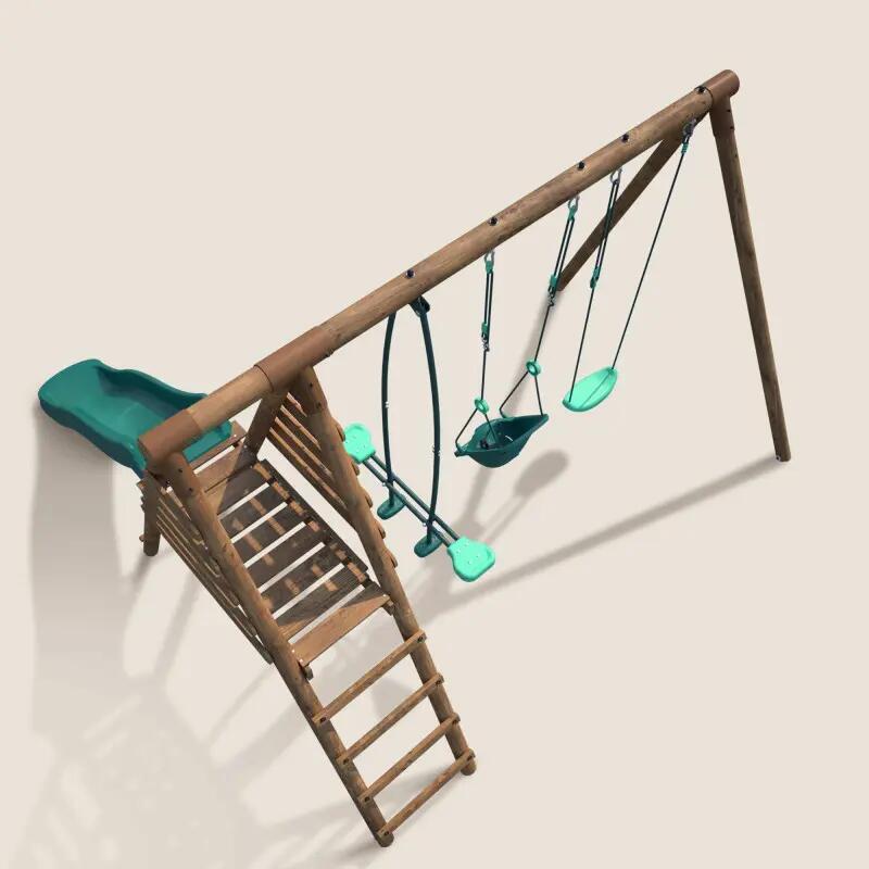 Portique en bois rond 3 agrès balançoire bébé, face à face et toboggan TULIPE 5/5