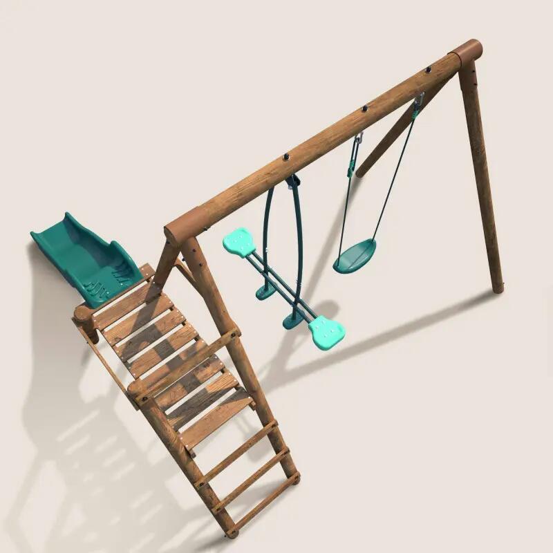 Portique en bois rond 2 agrès avec balançoire et face à face MENTHE 5/5