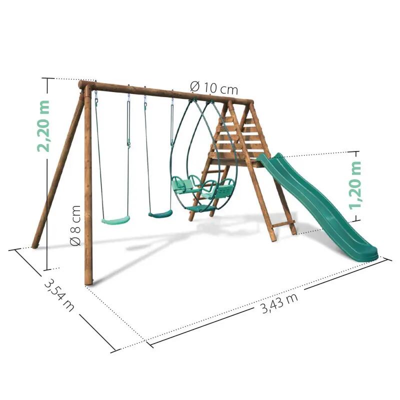 Portique en bois rond 3 agrès avec face à face et toboggan NARCISSE 5/5