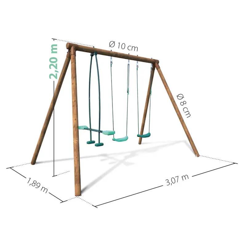 Portique en bois rond 3 agrès avec face à face POLO 4/5