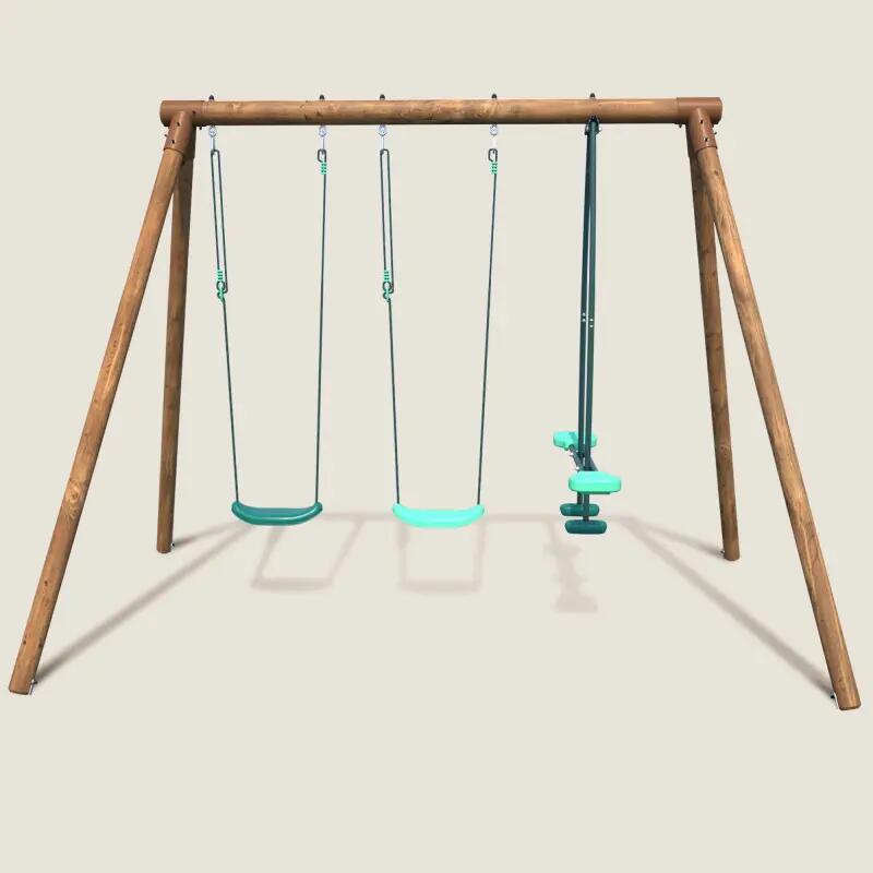 Portique en bois rond 3 agrès avec face à face POLO 2/5