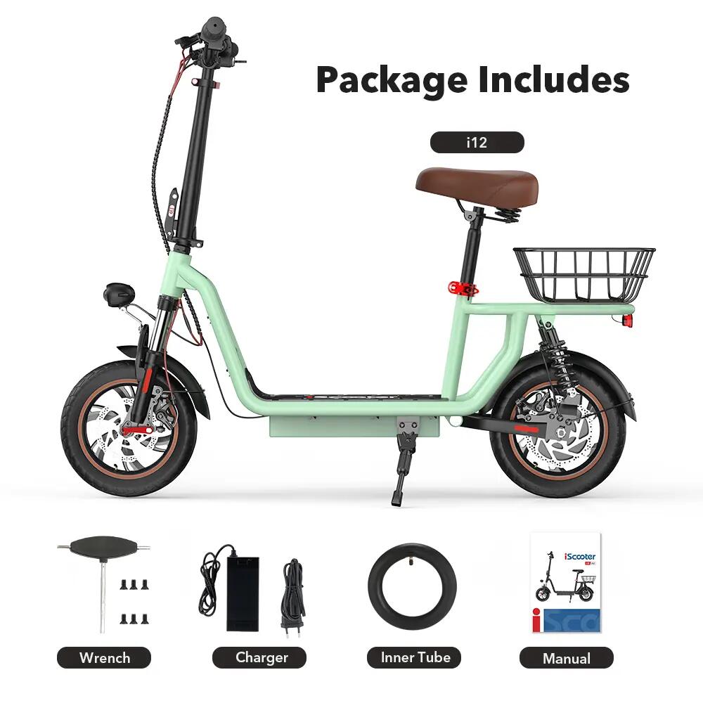 Patinete eléctrico iScooter i12 – con asiento y cesta, verde 7/15