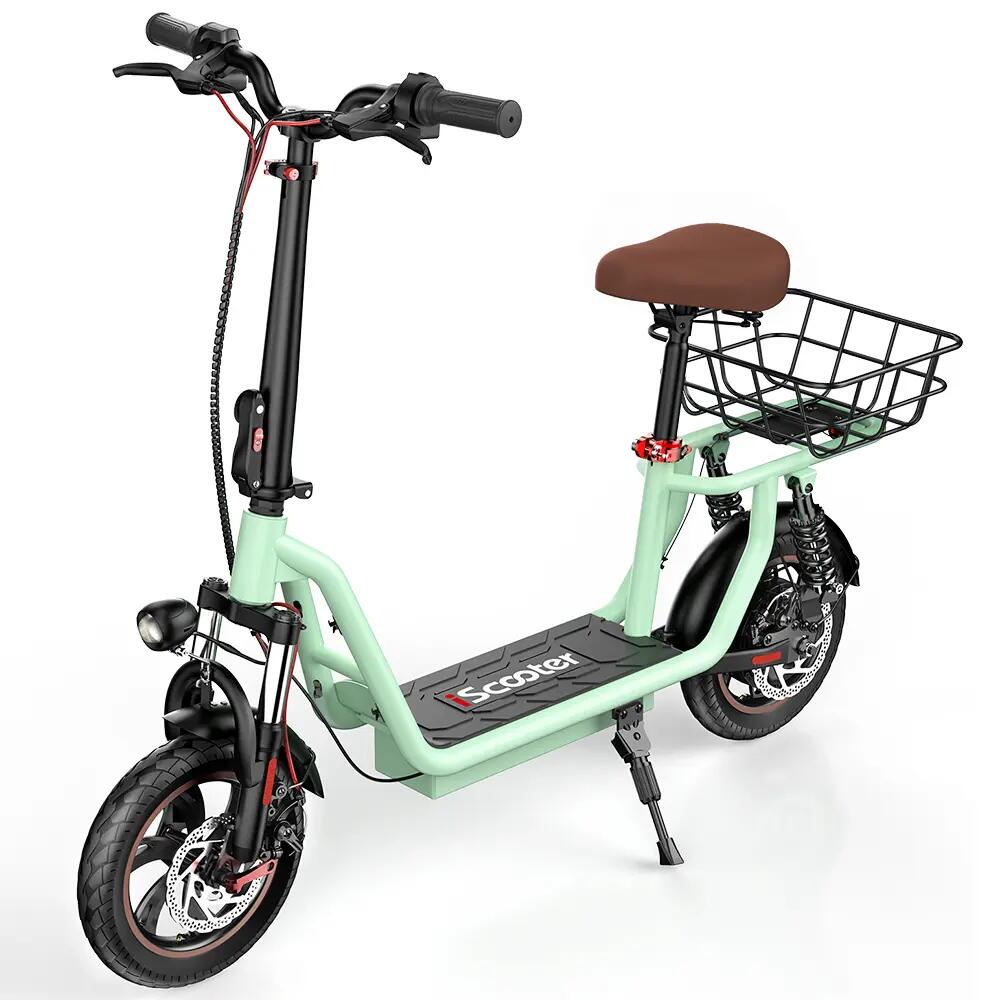 Patinete eléctrico iScooter i12 – con asiento y cesta, verde 2/15