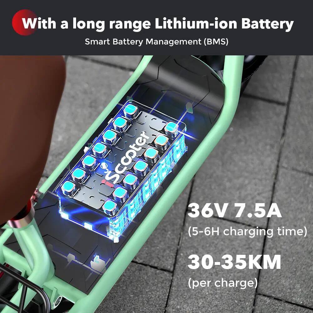 Patinete eléctrico iScooter i12 – con asiento y cesta, verde 14/15