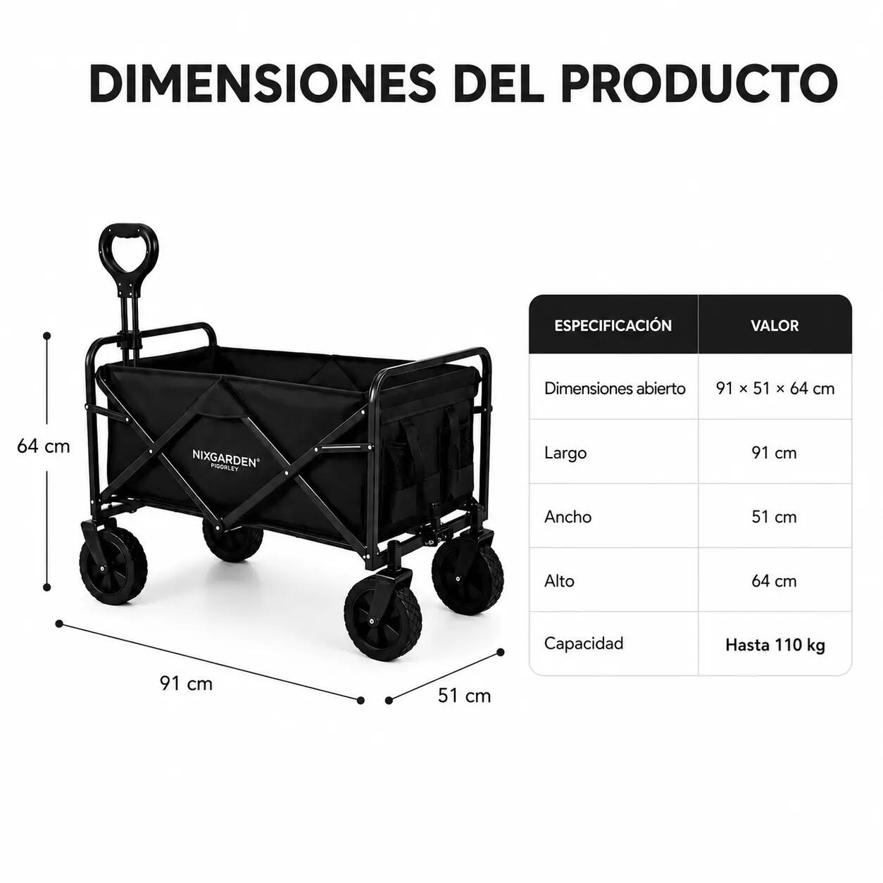 Carrinho dobrável XXL todo-o-terreno 150 kg 91×51×64 cm Oxford 600D 100L praia 7/7
