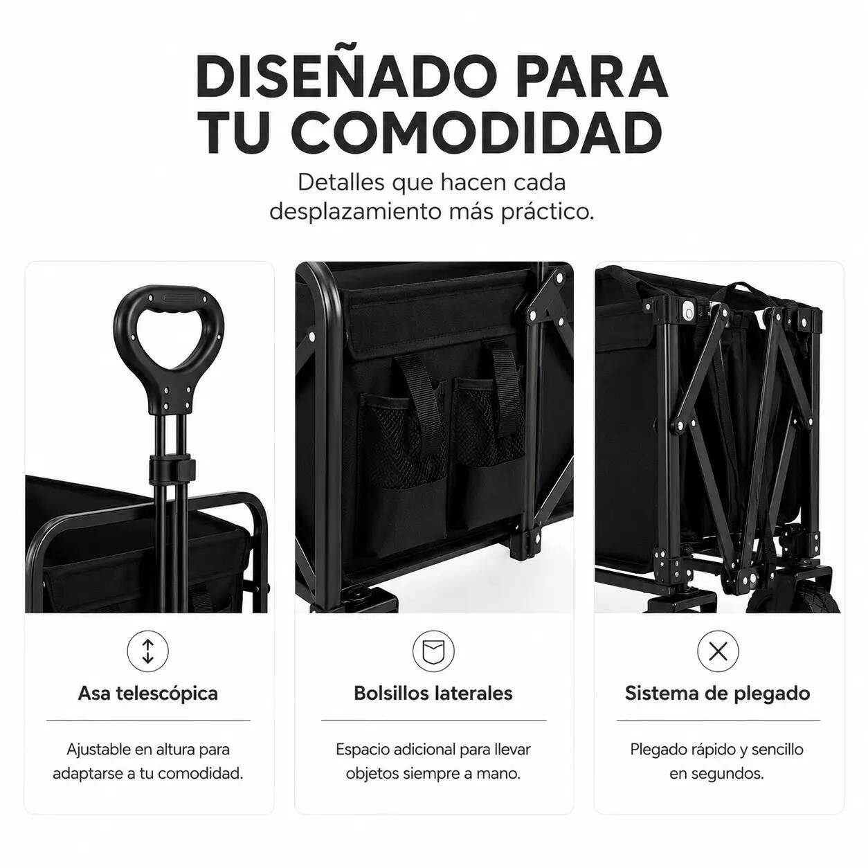 Carrinho dobrável XXL todo-o-terreno 150 kg 91×51×64 cm Oxford 600D 100L praia 6/7